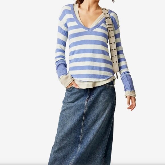 We The Free Free People Sail Away Long Sleeve Tee Shirt Size Medium NWT - Picture 1 of 4